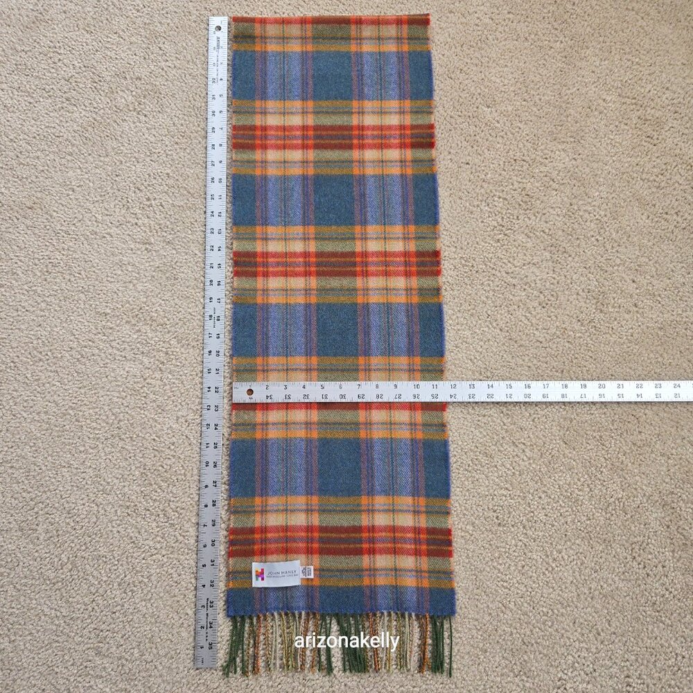 John Hanly Extra Fine Merino Wool Scarf Colorful Plaid - Picture 7 of 8